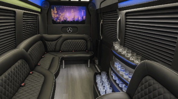Interior of Southington Party Bus Company's 14 Passenger Sprinter Limousine in Southington
