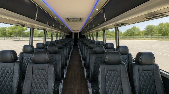 Interior of Connecticut Party Bus Company's 48 Passenger Charter Bus in Connecticut
