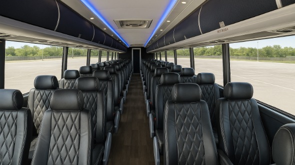 Interior of Connecticut Party Bus Company's 55 Passenger Charter Bus in Connecticut